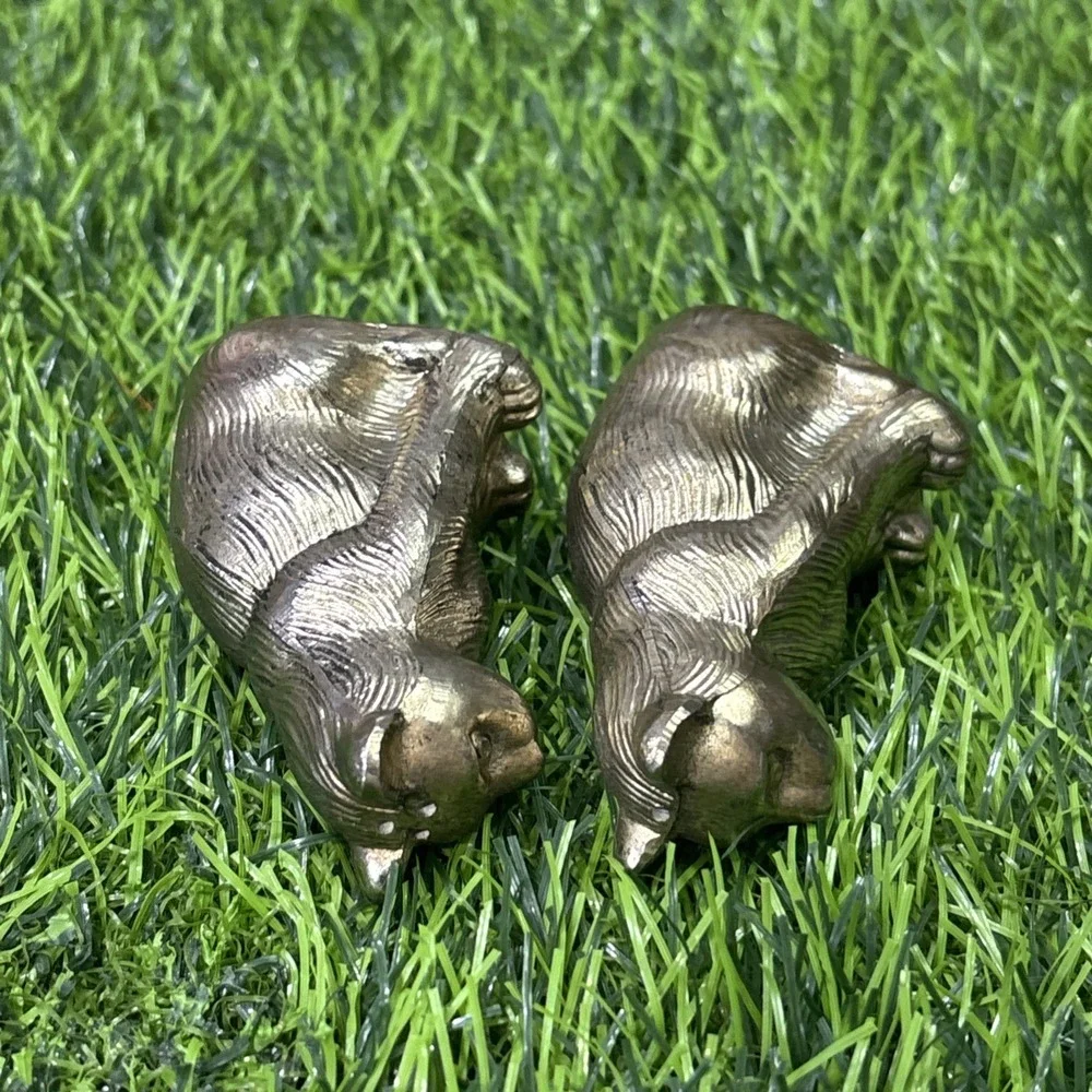 Vintage MCM Brass Cat Salt & Pepper Shakers Heavy Mid Century Modern Kitty Set